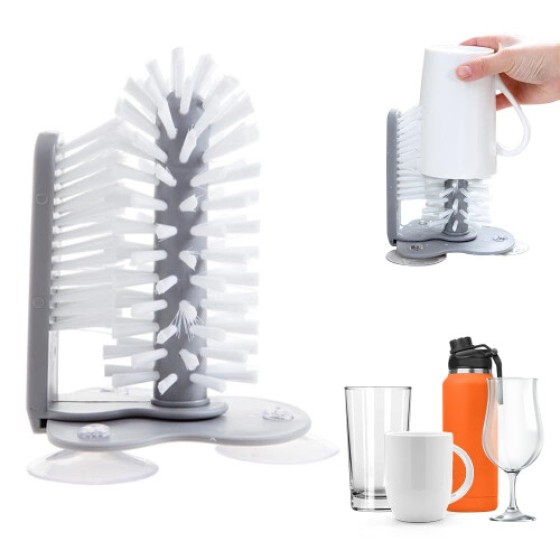 Pembersih Gelas Dua Sisi dengan Alas Hisap, Sikat Pencuci Gelas untuk Wastafel, Dapur & Bar (4 Buah)