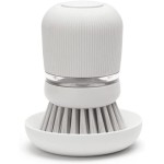 Brabantia Refillable Soap Dispensing Washing Up Brush (Light Grey) Secure Grip Palm Brush with Storage Tray