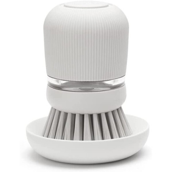 Brabantia Refillable Soap Dispensing Washing Up Brush (Light Grey) Secure Grip Palm Brush with Storage Tray