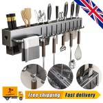 Wall-Mounted Kitchen Storage Rack with Hooks, 60cm Utensil Holder