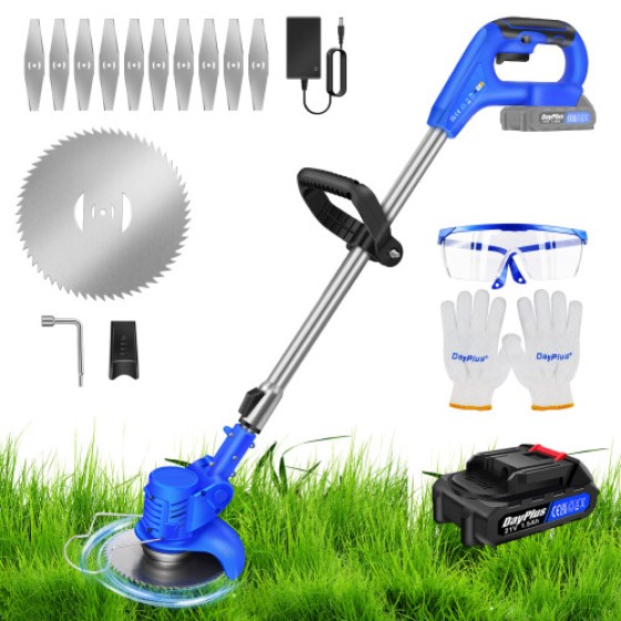 (2 Batteries) Electric Cordless Strimmer Grass Trimmer Garden Edger with Metal Blades