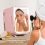 (4L Merah Muda) Kulkas Mini Cermin LED Portabel Kotak Es 4/8/10L UK