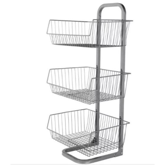 Rak Penyimpanan Dapur Keranjang Logam 3 Tingkat untuk Buah dan Sayuran