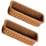 Set Keranjang Peralatan Dapur Anyaman (2 Buah), Rak Penyimpanan Peralatan Dapur Renda Persegi Panjang, Ideal untuk Penyimpanan di Meja Dapur, Organizer Peralatan Anyaman