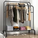 (Black) Double-layer coat rack/clothes hanger/storage rack