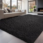 (160cm x 230cm (5ft 3in x 7ft 6in) - Large Area Rug) Black Fluffy Long Pile Carpet Corridor Rug