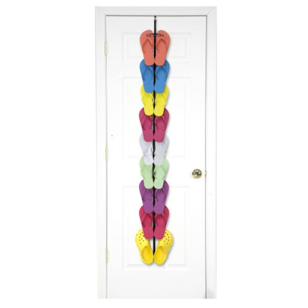 パーフェクトカーブ フリップフロップ シューズラック - 9足の靴を収納可能、省スペースなドア裏デザイン、調節可能なフック付き (12232A)