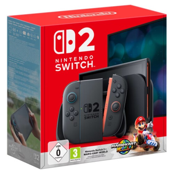 Nintendo Switch 2 Grey Bundle: Mario Kart World Pack (Versi Internasional / Colokan UK)