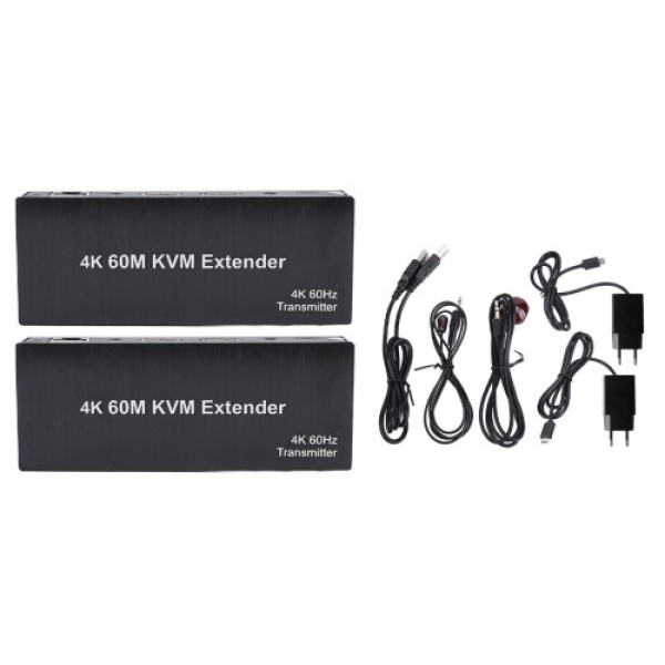 Extender USB KVM HDMI Resolusi Tinggi 60m, Mengirim Video 4K 60Hz melalui Kabel Cat5e/6/7, Mendukung Kontrol Mouse dan Keyboard serta Masuk Jarak Jauh
