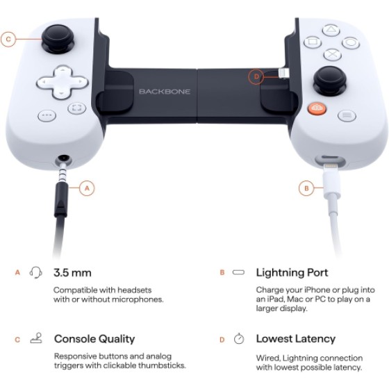 Backbone One PlayStation Edition untuk iPhone - Putih | Kontroler Lightning Low-Latency dengan Jack 3.5mm + 1 Bulan Backbone+