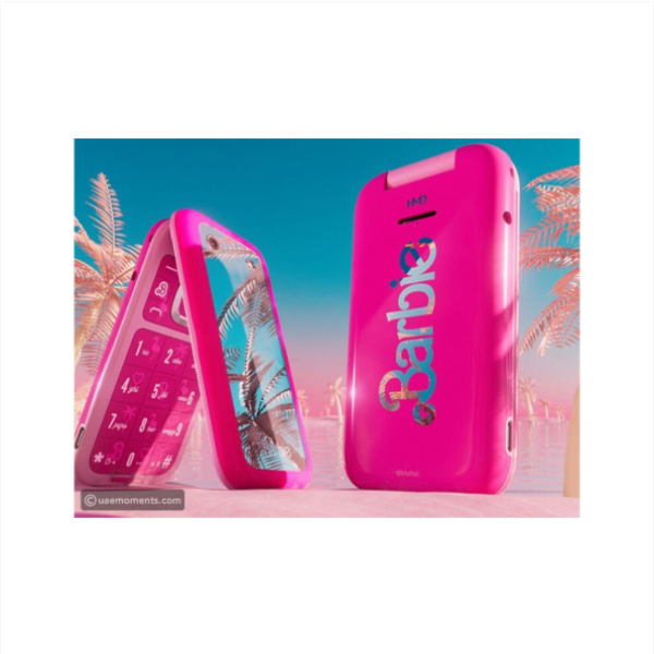 HMD Barbie Phone (Flip Unlocked) — Flip phone, unlocked, fashion‑forward design with Barbie branding.