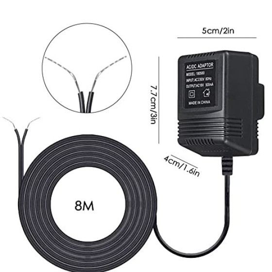 ConBlom 18V/500mA Transformator Bel Pintu UK - Catu Daya Plug-in untuk Video Bel Pintu & Termostat Pintar, Kabel 5m/16ft