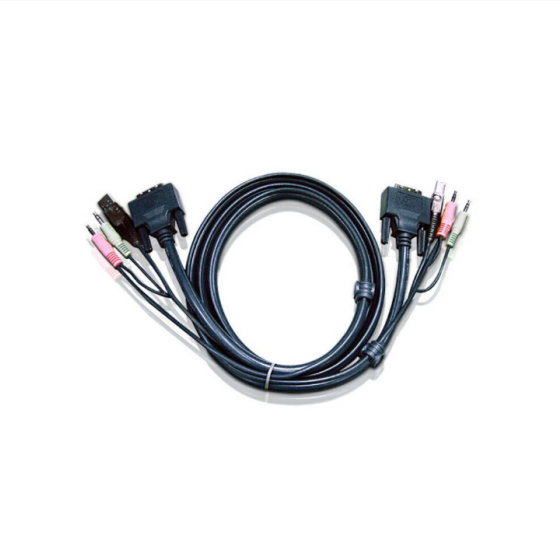 Aten Kabel KVM USB DVI-D Single Link 6 Kaki, 1.8 Meter, Hitam