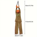 (Pumpkin Head) Halloween Mummy Skeleton & Pumpkin Hanging Ornament | Spooky Decor, Battery-Powered Fabric Yard Accent for Haunted House Atmosphere