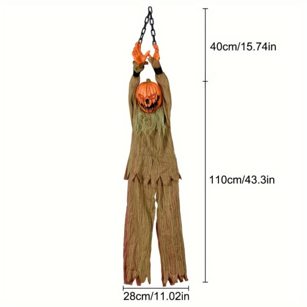 (Pumpkin Head) Halloween Mummy Skeleton & Pumpkin Hanging Ornament | Spooky Decor, Battery-Powered Fabric Yard Accent for Haunted House Atmosphere