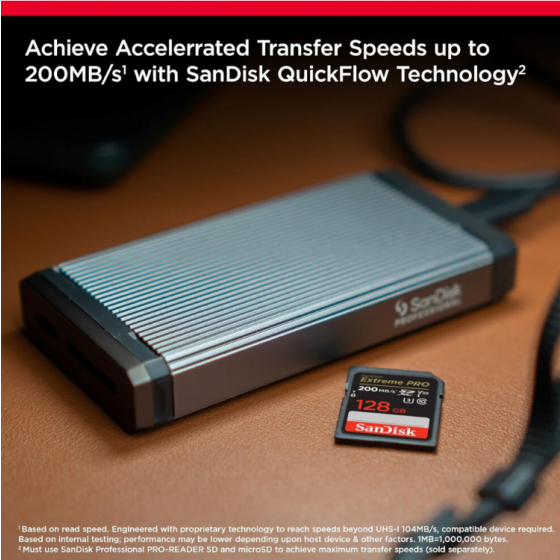 SanDisk 128GB Extreme PRO SDXC card, Kartu SD, Kartu Memori V30, 4K UHD SanDisk QuickFlow Technology, Perangkat Lunak Pemulihan Data RescuePro Deluxe