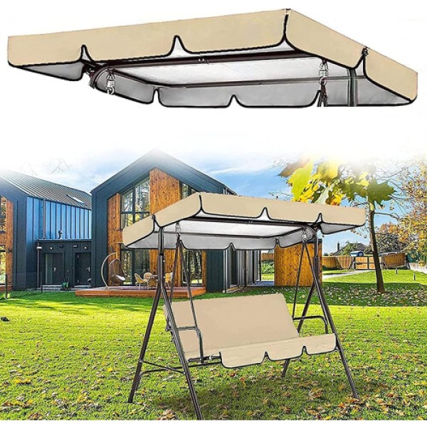 Penutup kursi ayunan taman, bagian atas kursi ayunan tahan UV, pelindung matahari, pengganti atap untuk kursi santai outdoor, beige 142x120x18 cm Ref: 8625