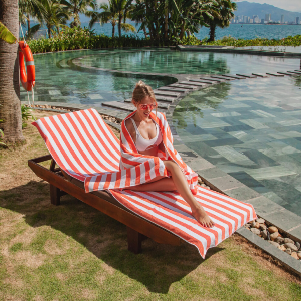 Arkwright California チェーズラウンジカバー - 12個セット - ポケット付きストライプソフトコットンカバナタオル、ビーチ・プール・屋外チェア用 30 x 85インチ