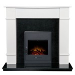 Adam Linton Pure White Granite Fireplace with Recessed Lights and Oslo Electric Stove, 48 Inches