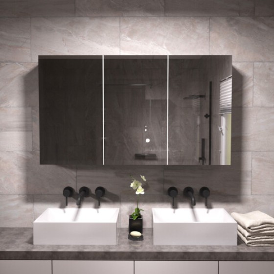 Macken Lemari Cukur Tiga Pintu dengan Cermin 900mm, Putih