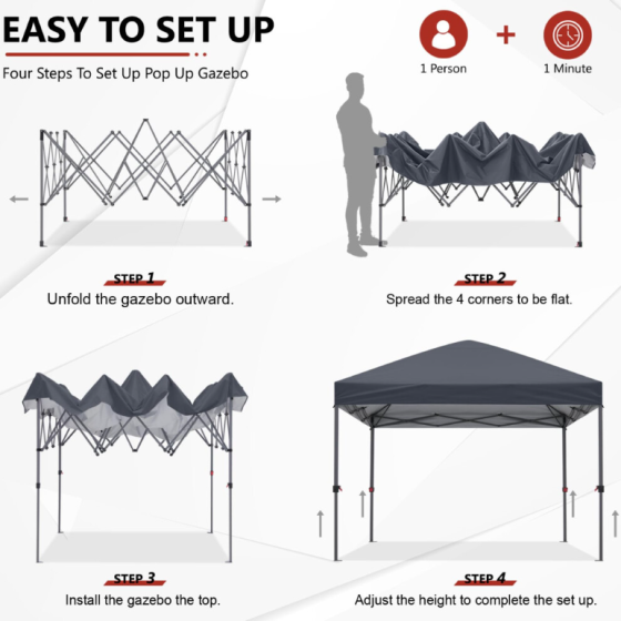 ABCCANOPY Pop Up Canopy - Outdoor Patio Portable Canopy Tent Heavy Duty for Backyard and Deck with 4 Sandbags(Light Gray 5x5)