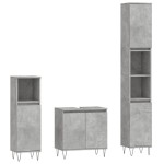 Set Lemari Kamar Mandi vidaXL, Lemari Wastafel 3-Piece Set, Kayu Rekayasa Abu Beton