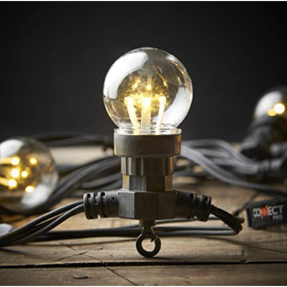 Festive Lights ConnectPro Outdoor Festoons - Rubber Cable - Connectable - Warm White LEDs - 35m - Clear Bulbs - with Plug